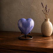 SOULURNS Heart Keepsake Urn for Ashes – Lavender Purple Crackle Enamel Heart Cremation Urn with Display Stand, Small Memorial Urn, Threaded Base, Solid Aluminium